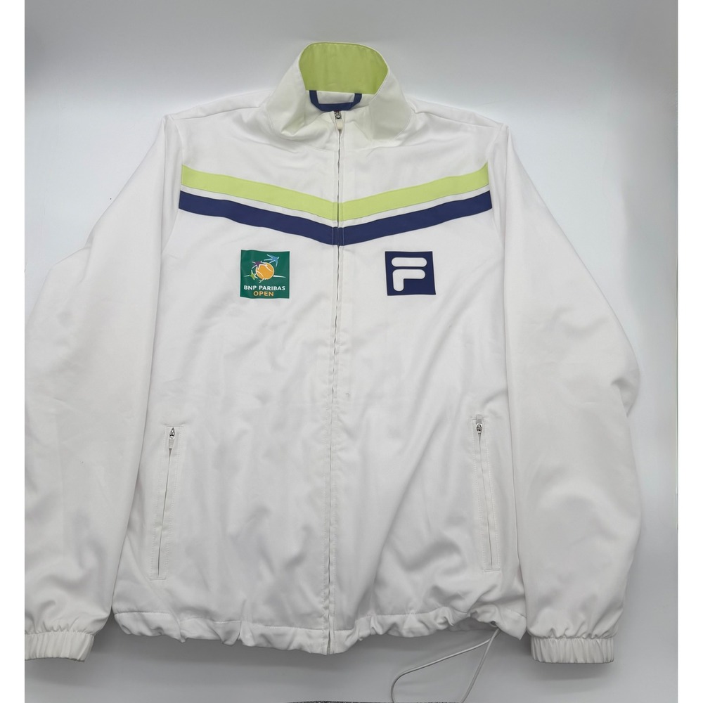 Fila BNP Paribas Open Tennis Track Jacket Mens Medium White Lime Navy Blue Zip